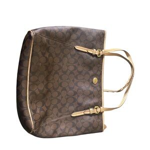 Vintage Coach Brown and Tan Peyton Signature Tote as is the handles need tlc